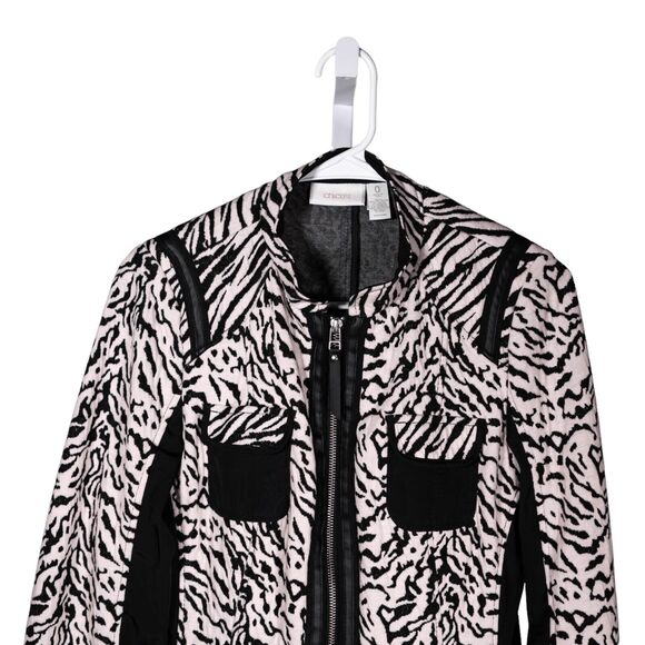 Chico's Women's Jacket Animal Print Stretch Full Zip Mock Neck Pockets 0 US S/4 - Picture 5 of 9